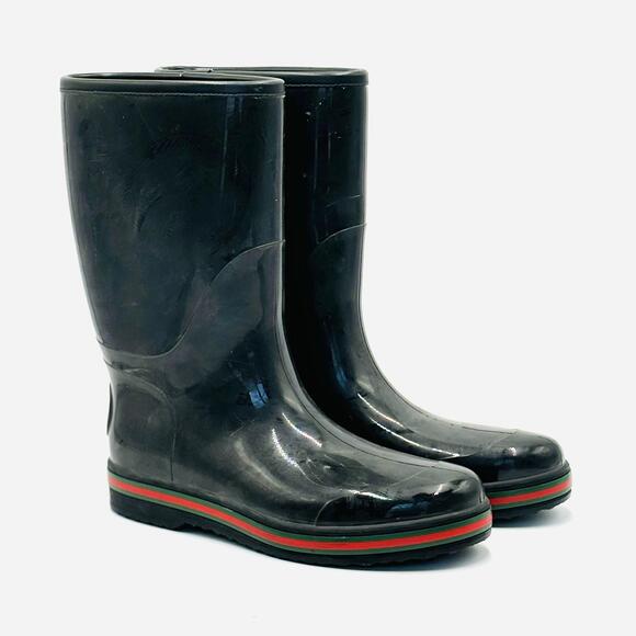 Gucci Web Accent Black Rubber Boots Men - Picture 3 of 13